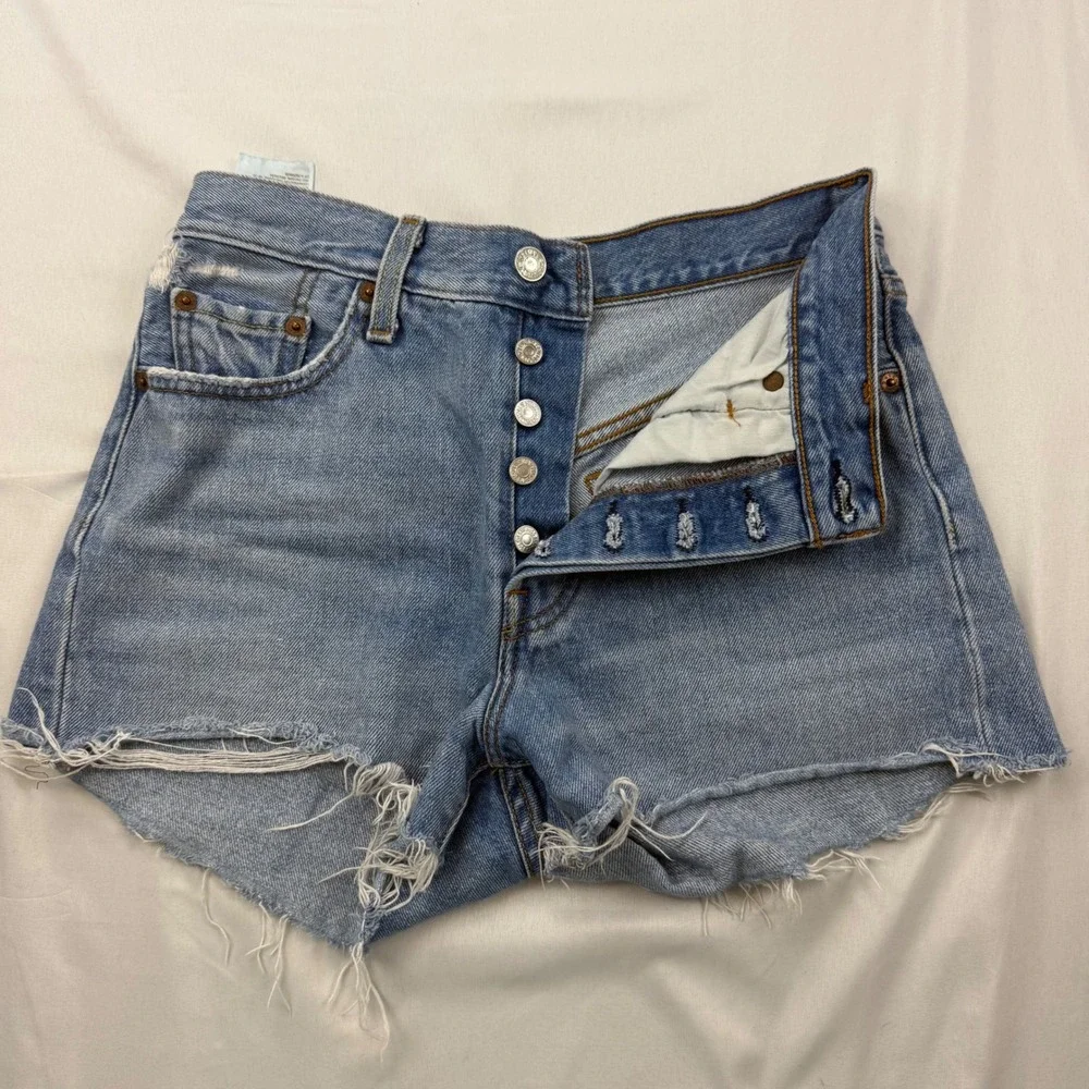 Levi's 501 Original Cut Off Shorts Womens 25 Light Blue Denim High Rise Frayed